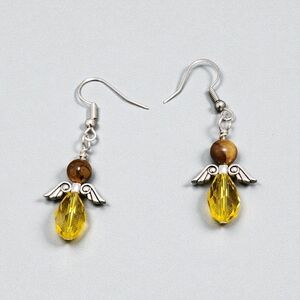 Tigers Eye and Yellow Angel Wing Earrings